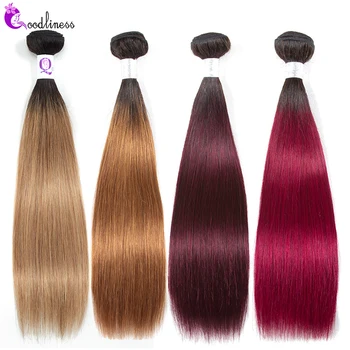 

Goodliness 1/3/4 Ombre Bundles Brazilian Straight Hair Weave Bundles 99J Burgundy Two Tone Human Hair Bundles Colored Hair Remy