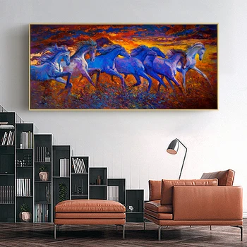 

DDHH Home Painting Canvas Print Wall Art Painting Animal Picture Running Horses For Living Room Home Decor No Frame