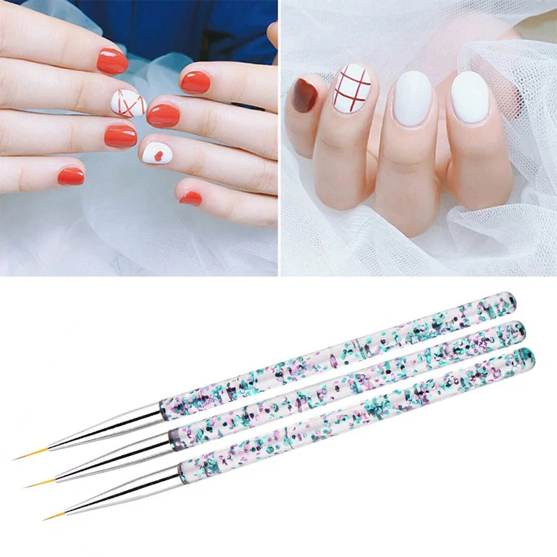 

3 Pcs/set Nail Art Line Painting Pen 7/11/14mm Manicure Acrylic UV Gel Drawing Brushes Crystal Handle Nail Art DIY Tools