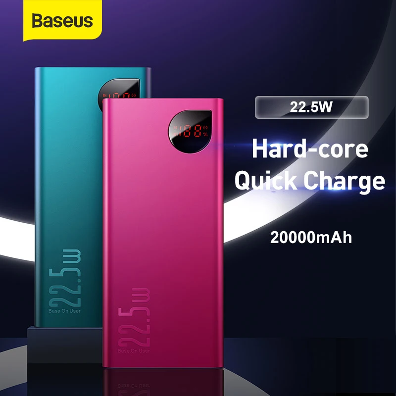 Baseus 20000mAh Power Bank 22.5W PD 4.0 3.0 Fast Charging SCP Type C Powerbank External Battery Portable Quick Charger for Phone