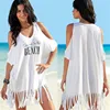 Summer Beach Bikini Cover Up Women White Off Shoulder Kafan Sarong Loose Tops Casual Fringed Shirt Swimwear Beachwear ► Photo 2/5