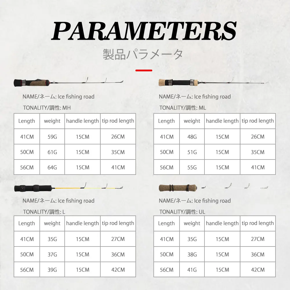 Зимняя ледяная Удочка s 41 см 50 см 56 см портативная спиннинговая удочка для ловли рыбы MH ML UL L