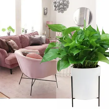 

Vase With Iron Stand Indoor Decorative Green Planter Balcony Home Flowerpot Set