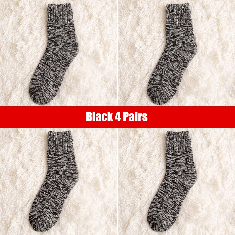 Black 4 Pairs Подарки для мужчин, Осень-зима, кашемировые, сохраняющие тепло, Япония, полотенце, утолщенная шерсть, средний цилиндр, Длинные хлопковые носки, мужские носки, 4 пары - Цвет: Black 4 Pairs