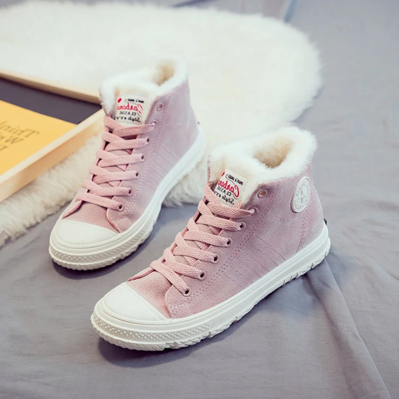 pink women shoes Женская Повседневная обувь; коллекция года; Модные женские кроссовки из флока; обувь на плоской платформе; теплая плюшевая женская обувь; зимняя обувь с высоким берцем - Цвет: pink women shoes