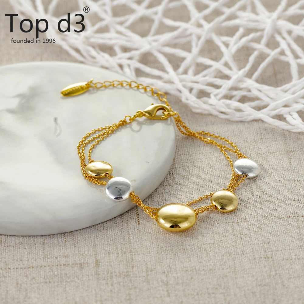 Top d3 Viennois Brand Strand Bracelet Sliver Color Gold Bracelets with Ball Crystal For Women Accessories | Украшения и