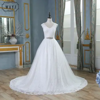 

New Sexy Backless Lace Wedding Dress 2020 V-neck Beading Belt Princess Wedding Gown Custom Back Lace Up Long Vestido De Noiva