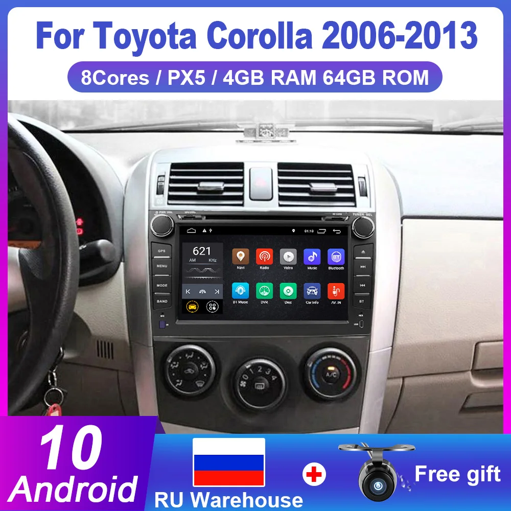 Eunavi 2 Din Android 10 Car DVD Multimedia Player For Toyota Corolla 2007 2008 2009 2010 2011 GPS Navi Stereo Radio Touch Screen