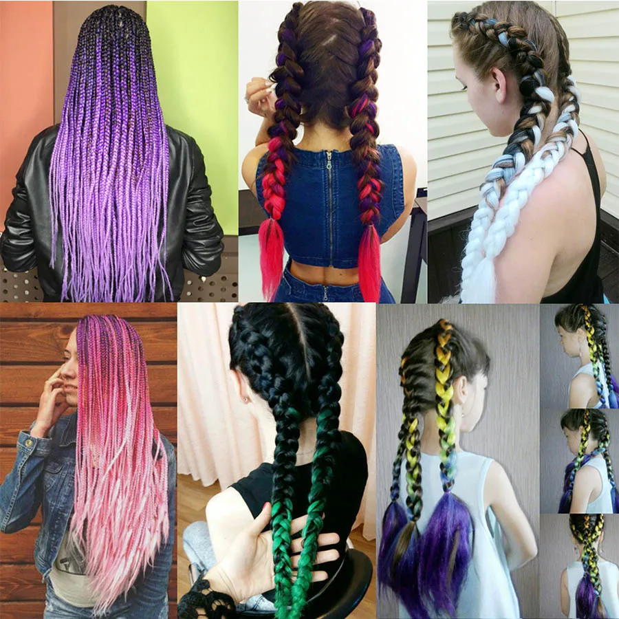 LANLAN Джамбо, коса синтетические волосы, на крючках, косички, 165 G Головные уборы Белый; красный; фиолетовый; розовый синтетические косички, волосы для черный