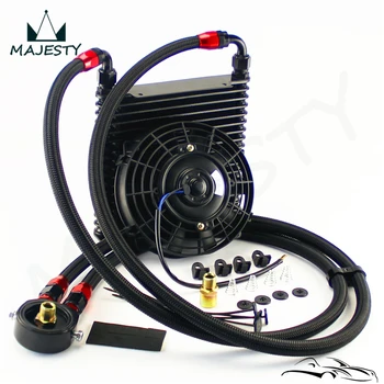

Universal 17 Row AN10 32mm Oil Cooler Kit +7" Electric Fan For track / race car Black