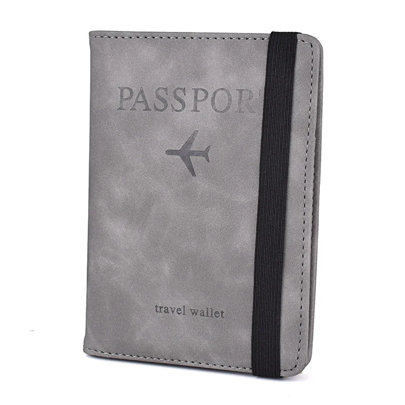 Elastic Band Leather Passport Cover RFID Blocking For Cards Travel Passport Holder Wallet Document Organizer Case Men Women