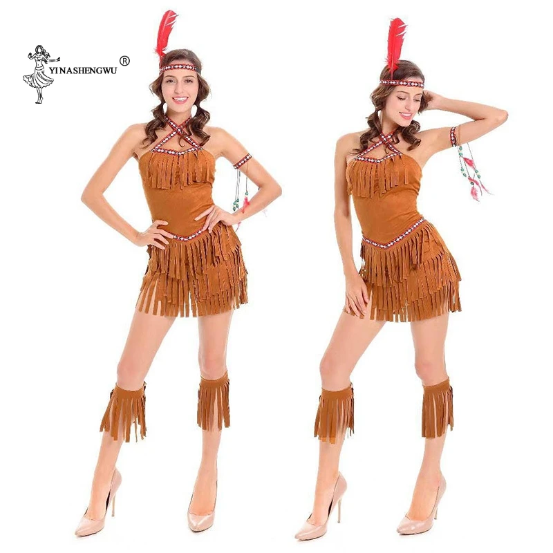 Halloween Cosplay Costume Tassel Indian Tribal Dance Dress Women Native Indians Princess of Tribe Stage Performance Costume Girl