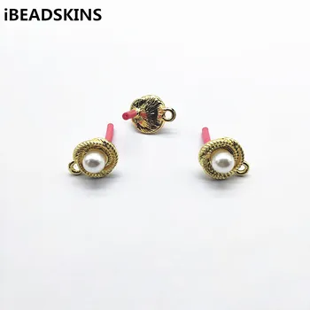 

New arrival! 17x14mm Zinc alloy Imitation pearls Round shape earrings studs for Earrings parts,Accessories,hand Made Jewelry DIY