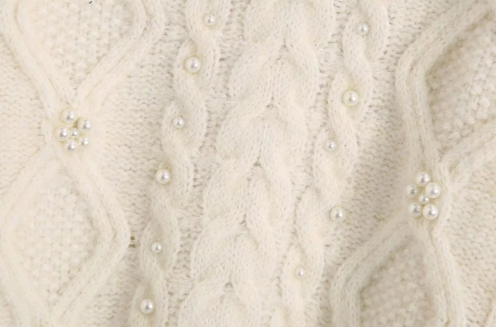 KPYTOMOA Women  Fashion With Pearl Beading Knit Cardigan Sweater Vintage O Neck Long Sleeve Female Pullovers Chic Tops brown cardigan
