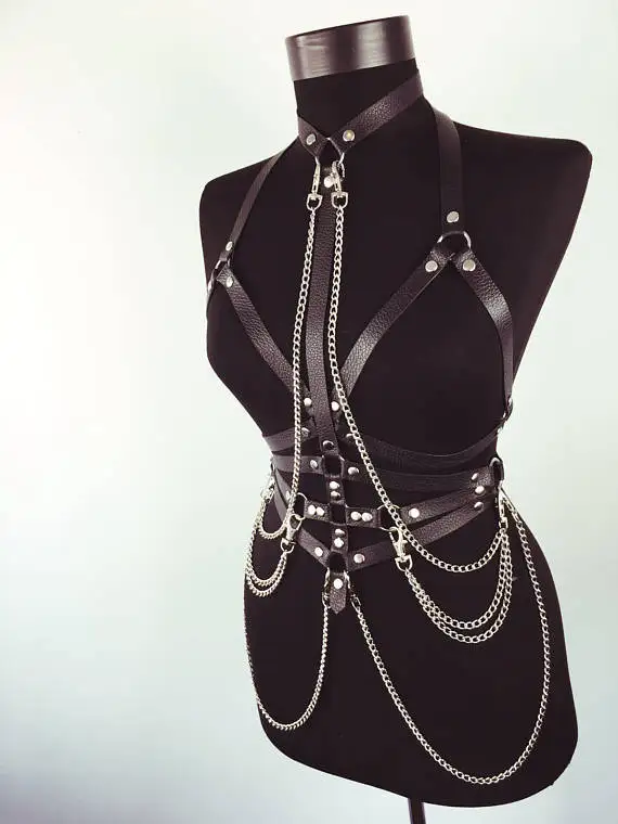 

Women Garters Bra Harness Leather One Piece Straps Bra Punk Goth Crop Top Body Bondage Lingerie Strappy Erotic Fetish Belts