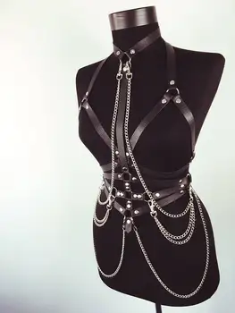 

Women Garters Bra Harness Leather One Piece Straps Bra Punk Goth Crop Top Body Bondage Lingerie Strappy Erotic Fetish Belts