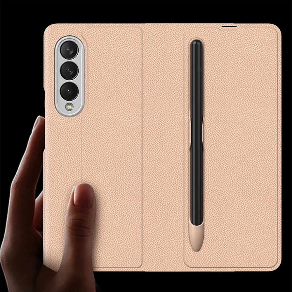 

All-inclusive Protective Case w/ Pen Slot Holder Mobile Phone Cover Sleeve for Samsung Galaxy Z Fold 3 Phone Accessories