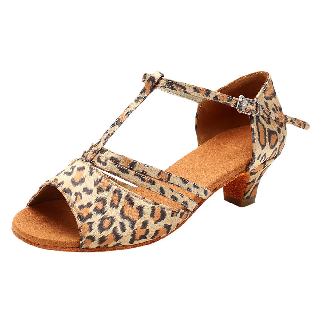 Women Leopard Print Dancing Shoes Women Fashion Dancing Rumba Waltz Prom Ballroom Latin Salsa Dance Shoes Sandals #g4