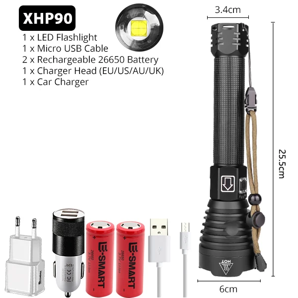 16000лм супер яркий светодиодный фонарик XHP90 самый мощный фонарь с зумом с перезаряжаемым аккумулятором Xhp70.2 тактический фонарик - Испускаемый цвет: H
