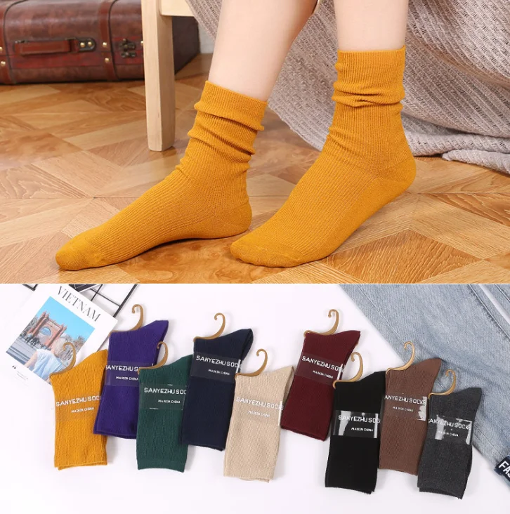 

Everyday autumn and winter vertical stripe solid retro short boots pile up women's stockings