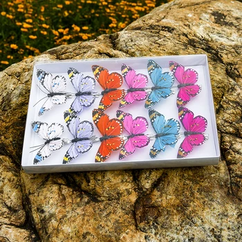 

12 Artificial Feather Butterfly Garland Rainbow Color Decoration Pile Windmill Rural Accessories Party Supplies Home Decoration