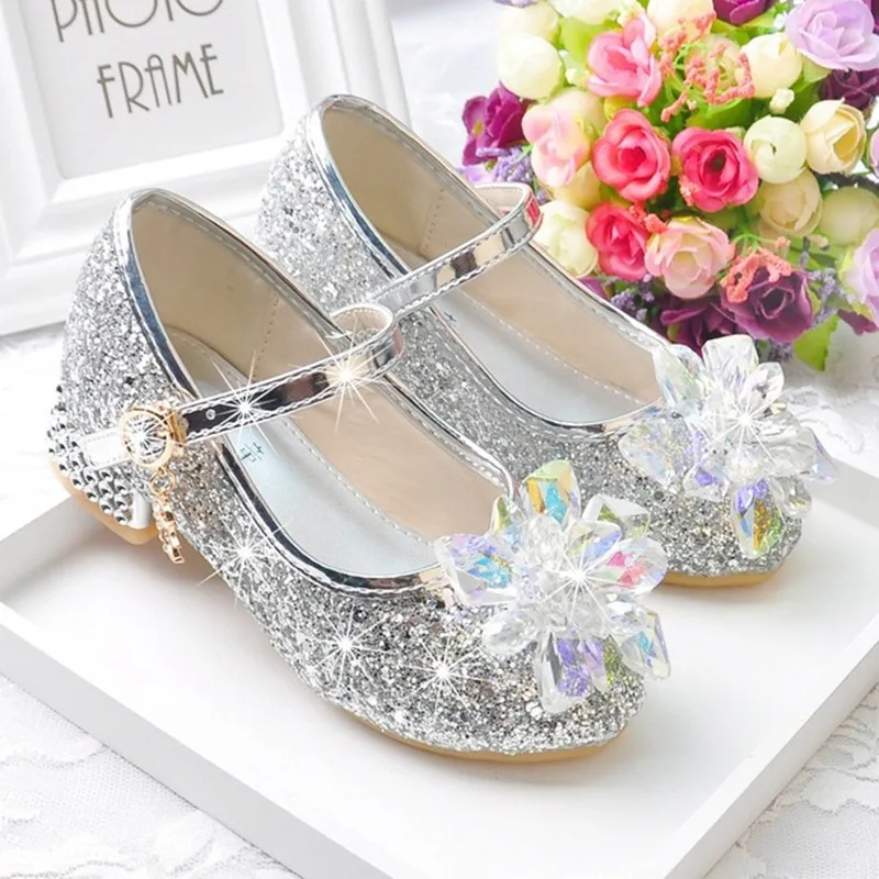 2020 spring and autumn new children's crystal shoes female children Princess shoes girl High-heeled shoes show party girls shoes