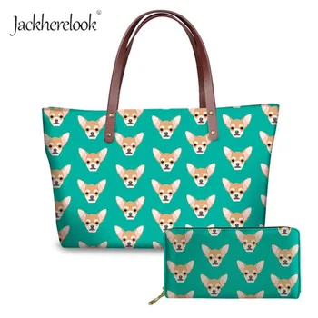 

Jackherelook Kawaii Chihuahua Dog Pattern Wallet and Handbags Women Shoulder Bag 2Pcs Fashion Pet Animal Bags Girls Summer Totes