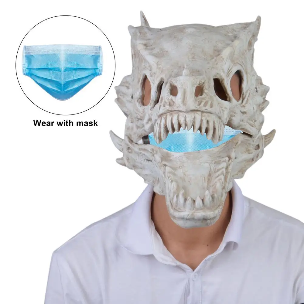 

Halloween Horror Cosplay Latex Dinosaur Mask Party Decoration Animal Full Face Mask For Men Boys Simulation Dragon Bone Headgear