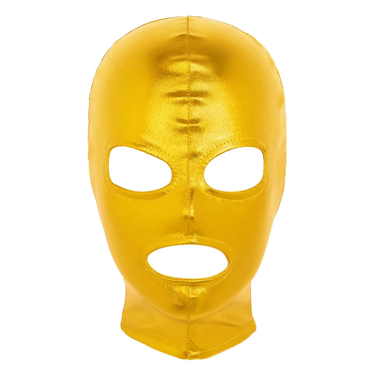 Unisex Men Women Cosplay Face Mask Latex Shiny Metallic Open Eyes and Mouth Headgear Full Eyewear Hood for Role Play Costumes - Цвет: Gold