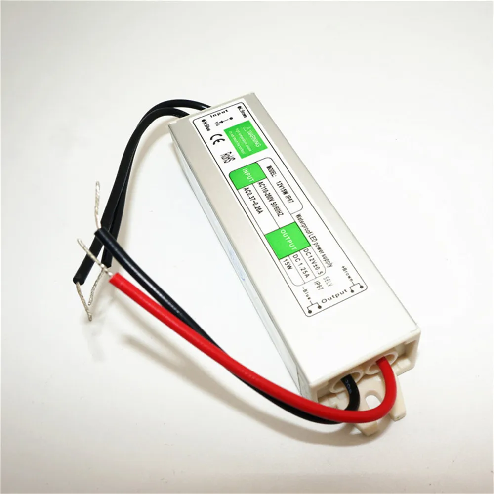 Водонепроницаемый IP67 Светодиодный драйвер DC12V 15 Вт 1.25A светодиодный драйвер Источник питания алюминиевый сплав трансформатор AC110-260 до 12 В DC Выход
