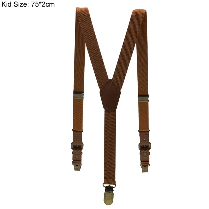 Kid Brown Parent-Child Style Soild Color Children/Adult Belt Baby Boys Girls Adjustable Suspenders 3 Clip-on Y-back Braces Elastic - Цвет: Kid Brown