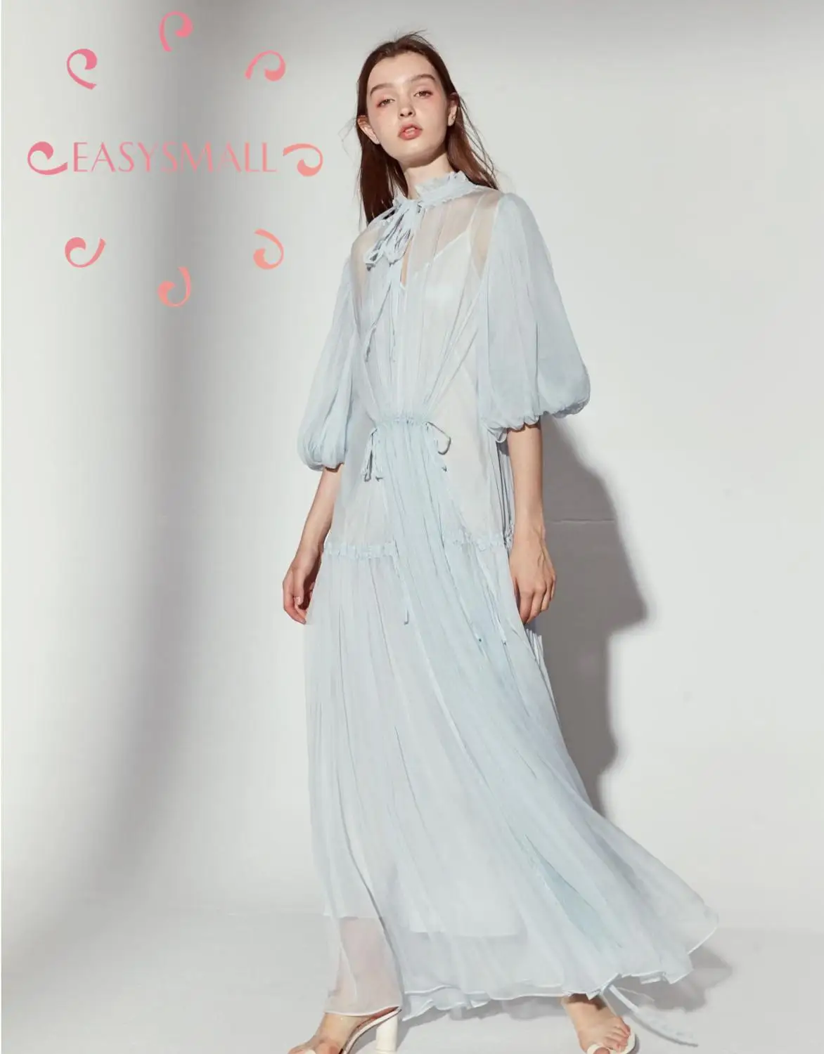 EASYSMALL for love lemon, женское весеннее платье, модное, синее, высокого класса, Vestidos, вечерние, повседневные, с высокой талией, с длинным рукавом, платья
