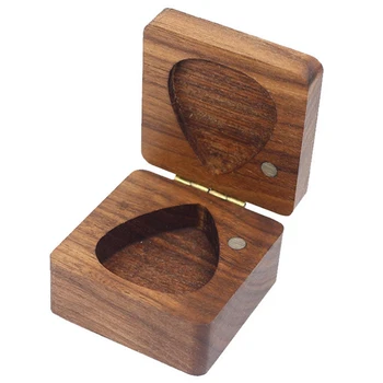 

HOT-Walnut Wooden Guitar Pick Plectrum Storage Box Picks Hold Case Care Tool Guitar Accessories