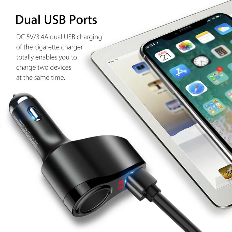 Двойной usb порт розетка для автомобильного прикуривателя сплиттер адаптер 2 Way зарядное устройство 12V