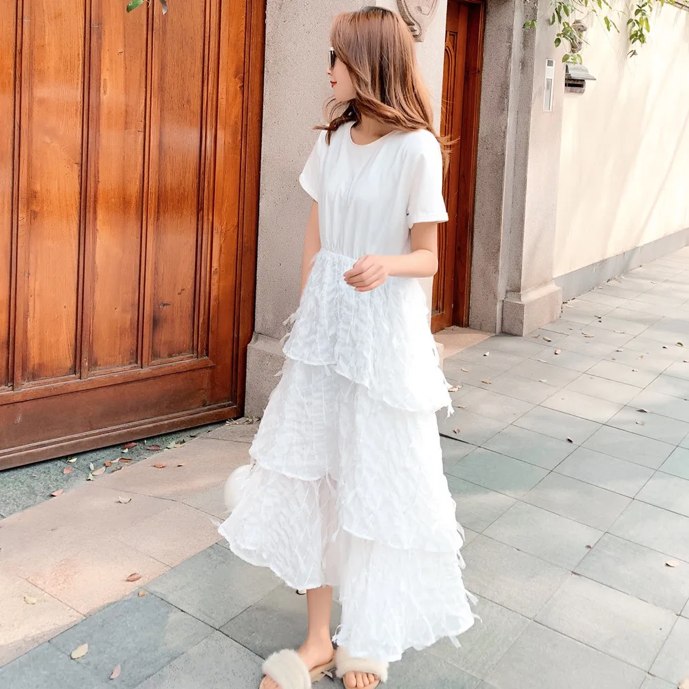 

Very Fairy of White Dress Female Immortal Slim Fit Elegant Hipster Waist Hugging Long Chiffon Feather Cake Dress Zi Xia