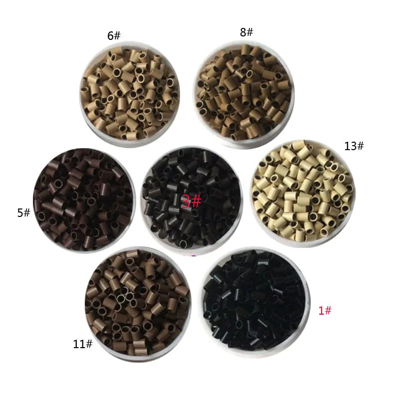 헤어링크 200개의 마이크로 링 실리콘 비드 액세서리, 깃털 헤어 익스텐션 링 튜브 패션 살롱용 헤어 스타일리스트 도구 11 4.0x3.6x4.0mm 블랙 브라운 스트레이트 구리 링 미니 잠금 마이크로 링 비즈 I 팁 헤어 확장 200 개/몫