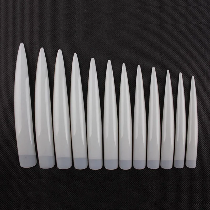 12pcs/pack Long Stiletto Sharp Ending Half Cover French Salon False Tips Acrylic Nail Art DIY Tools Supply