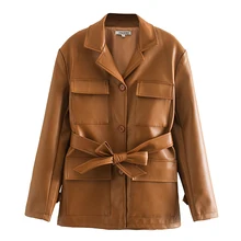 AGong, винтажное пальто из искусственной кожи, женская мода, отложной воротник, куртки для женщин, элегантные карманы, длинный рукав, пальто для женщин