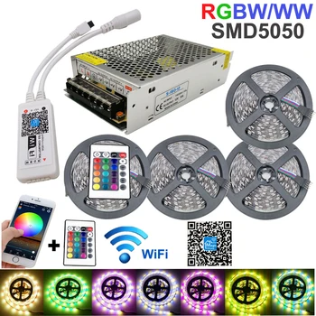 

5050 RGBW/WW LED Strip Light WIFI Controller Neon Lamp 20M Stripes Decor Flexible Tape tira fita Diode Ribbon DC 12V AdapterSet