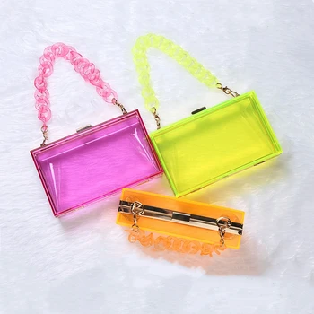 

Transparent Summer Beach Clutch Fashion Cool Clear Acrylic Bag Colorful Bag Acrylic Strap Rectangle Case Box Girl 2020 New