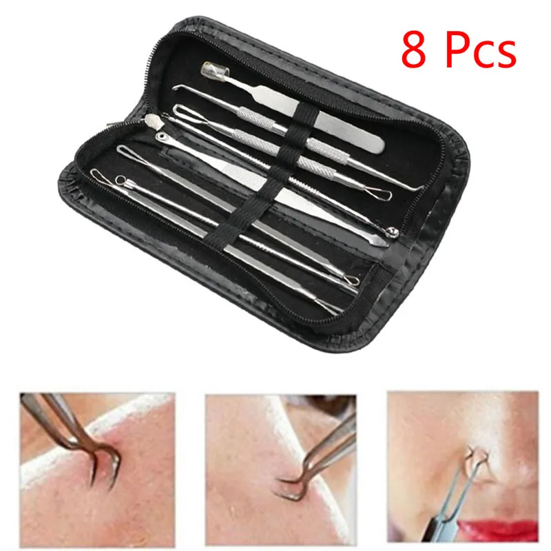 3/8pcs/set Blackhead Comedone Acne Pimple Blackhead Remover Tool Spoon for Face Skin Care Tool Needles Facial Pore Cleaner-3