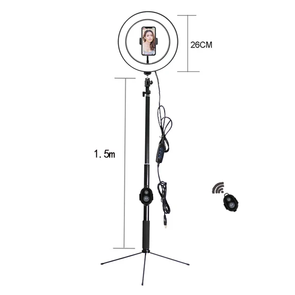 1.5m tripod light2 BePotofone фото студия телефон видео выдвижной мини настольный светодиодный светильник кольцо 5500K фотография затемнения макияж кольцо лампа - Цвет: 1.5m tripod light2