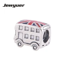 Ювелирные украшения красная и синяя эмаль автомобильные подушки с принтом флага Великобритании "Юнион Джек", автобус, Очаровательные бусы, браслет шарма Diy 925 пробы Серебряные ювелирные изделия LW103