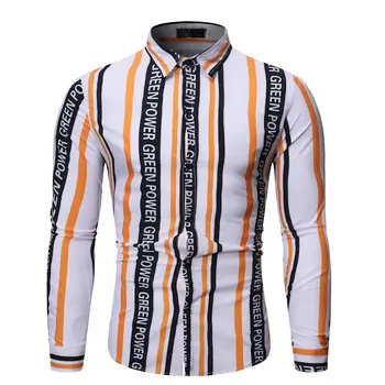 

Long sleeve Flower Shirt Men's Casual Striped Men Shirts Lapel Leisure Blouse Men Yellow Green New