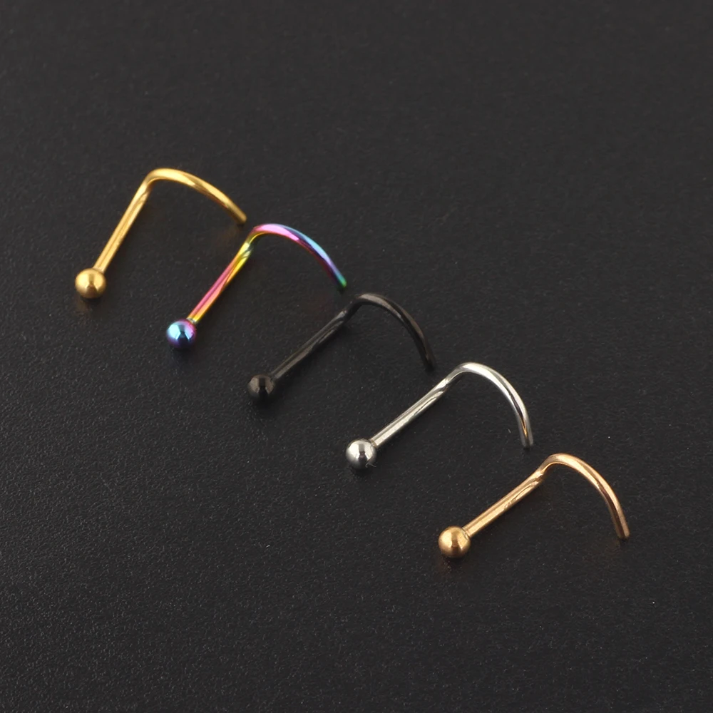 Surgical Steel Heart Star Zircon Nose Screw Ring L Rose Gold Nose Stud Retainer Holder Piercing Body Jewelry 20g drop Shipping