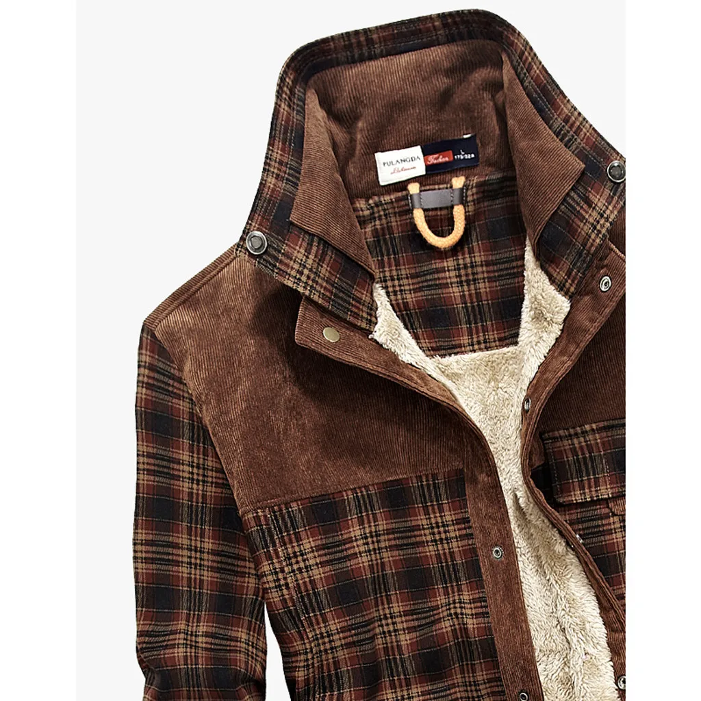 SAGACE Мужская куртка и пальто трендовая Теплая Флисовая джинсовая куртка зимняя модная мужская джинсовая куртка верхняя одежда мужская куртка в клетку