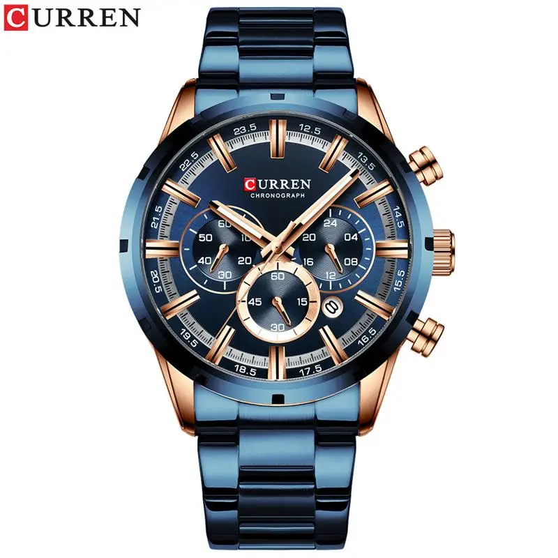 

CURREN Watches Men Stainless Steel Band Quartz Wristwatch Military Chronograph Male Clock Fashion Casual Sports Waterproof Watch