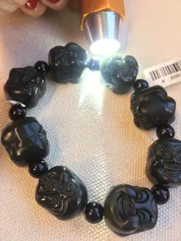 

Natural hetian black green jade beads bracelet bangle hand-carved Buddha jadite jade bracelets jade jewelry christmas bracelet