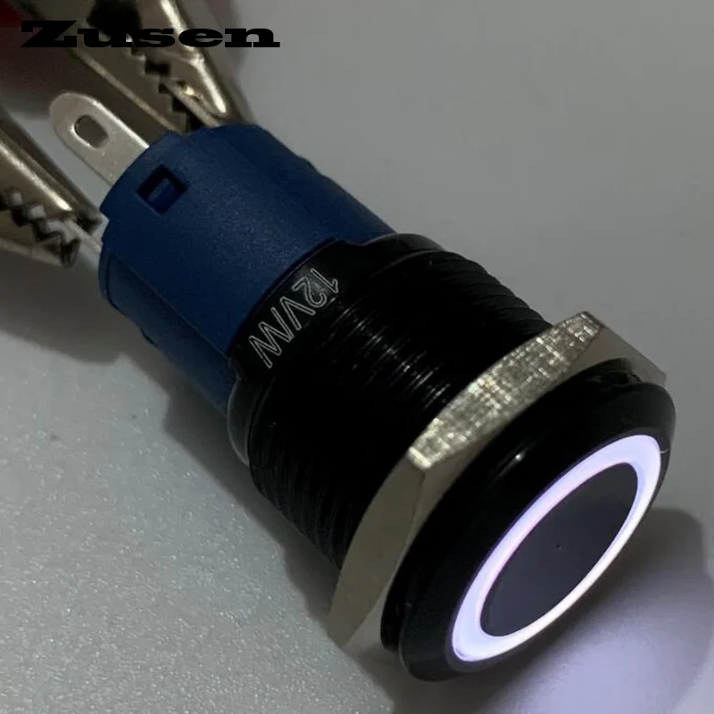 Zusen 16 мм кольцо освещенное защелкивающаяся кнопка(ZS16F-11ZE/R/12 V/A - Цвет: Белый