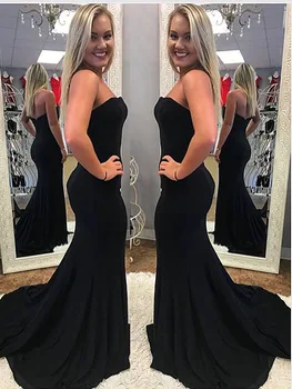 

Black Strapless Stretch Fabric Prom Dress Sexy Mermaid Evening Gown for Women